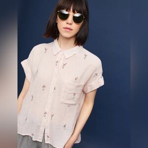 Rails Tops | Rails Whitney Hula Print Linen Blend Button Down Top Pink Large